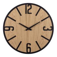 Миниатюра: Часы настенные 50см, круг, металл, плавный ход, открытая стрелка, черный+дерево, Классика Рубин