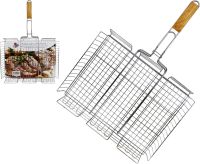 Миниатюра: Решетка-гриль (для барбекю) 42*31,5*6.5см (с ручкой 61см), глубокая, ручка с дер. вставкой (24)