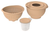 Миниатюра: Набор кухонный пласт. 3пр (миска с крышкой 5,3л; дуршлаг 4л; стакан мерный 0,7л) цвет какао