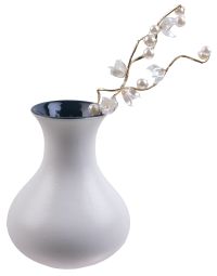 Миниатюра: Ваза настольная 18см керамика со СТЕКЛЯРУСОМ Белый с темно зеленым@