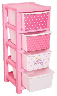 Миниатюра: Комод пласт. 4-х секционный (520*420*1030мм) Принцесса розовый