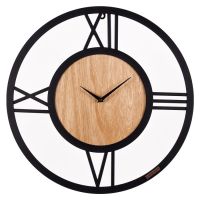 Миниатюра: Часы настенные 56см, круг, металл, плавный ход, открытая стрелка, черный+дерево, Классика Рубин