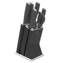 Миниатюра: Набор ножей нерж. 7пр (5 ножей, ножницы, мусат) на подставке, прорез. ручки ZEIDAN