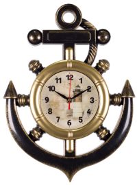 Миниатюра: Часы настенные 27,5*38см, в форме якоря, черные с золотом, Маяк Рубин