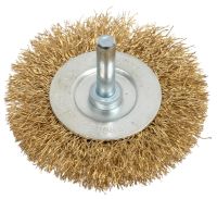 Миниатюра: Щетка строительная (крацовка) 65мм, дисковая для дрели, латун. покрытие, цилиндр. хвостовик