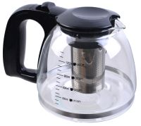Миниатюра: Чайник заварочный стекло 1300мл, нерж. фильтр, пласт. ручка и крышка черный