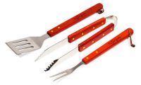 Миниатюра: Набор для гриля (барбекю) нерж. 3пр (вилка, лопатка, щипцы), дер. ручки, на блистере ROYALGRILL
