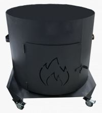 Миниатюра: Учаг (печь) для казана (котла) 80л (d750мм), толщина корпуса 3мм, платформа на колесах, черный@