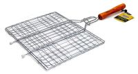 Миниатюра: Решетка-гриль (для барбекю) 31*24см (с ручкой 52см), плоская, 6 секций, дер. ручка BBQ time