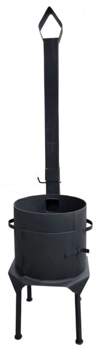 Миниатюра: Учаг (печь) для казана (котла) 16-22л (d460мм), сталь 3мм,с дверцей и трубой, съемные ножки, черный@