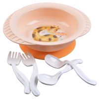 Миниатюра: Набор посуды детский пласт. 5пр (тарелка 0,6л глубокая, 2 вилки, 2 ложки) Giraffix