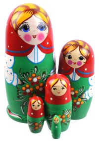 Миниатюра: Матрешка Хохлома традиционная 5-и кукольная Незабудка красный платок@