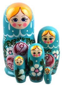 Миниатюра: Матрешка Хохлома традиционная 5-и кукольная Бирюзовая@