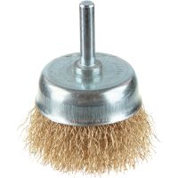 Миниатюра: Щетка строительная (крацовка) 65мм, чашечная для дрели, латун. покрытие, цилиндр. хвостовик