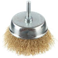 Миниатюра: Щетка строительная (крацовка) 75мм, чашечная для дрели, латун. покрытие, цилиндр. хвостовик