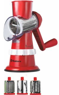 Миниатюра: Овощерезка ручная 3 насадки (ломтики, бруски, соломка) SAKURA красная (12)