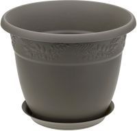 Миниатюра: Кашпо пласт. 1,4л (160*160*125мм), с поддоном РЯБИНА серый