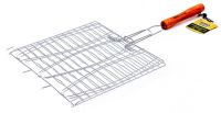 Миниатюра: Решетка-гриль (для барбекю) 28*28см (с ручкой 58см), 3 секции для рыбы, дер. ручка BBQ time