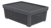 Миниатюра: Корзина для хранения пласт. 35л (568*400*203мм), плетеная, пласт. крышка Лен цвет графит