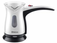 Миниатюра: Турка эл. 500Вт 0,5л.не нагрев.ручка,защита от включ.без воды,двухсл.корпус(стекл. колба+пластик)