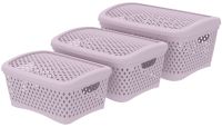 Миниатюра: Набор корзинок для хранения пласт. 3шт (340*250*170мм), пласт. крышка Ромбики цвет пепел розы
