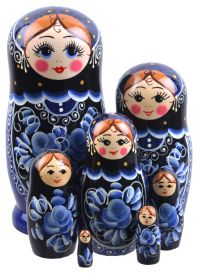 Миниатюра: Матрешка Хохлома традиционная 6-и кукольная Гжель черная@