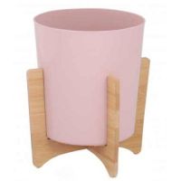 Миниатюра: Кашпо пласт. 1,8л (170*170*185мм), бамбук подставка Алессия розовое (15)