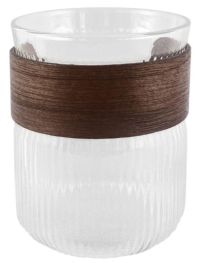 Миниатюра: Стакан для напитков 350мл стекло, ребристый с бамбуковой вставкой