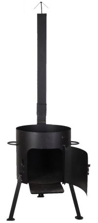 Миниатюра: Учаг (печь) для казана (котла) 16-18л (d410мм), сталь 3мм,с дверцей и трубой, съемные ножки, черный@
