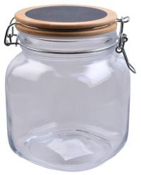 Миниатюра: Банка стекло 1000мл 11.5*11.5*14.7см с бамбук. крышкой