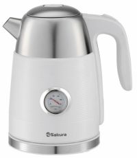Миниатюра: Чайник эл. 1,7л 2200Вт нерж термометр контроля темп.воды,подсветка,белый SAKURA