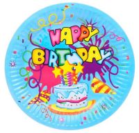 Миниатюра: Тарелка бумажная 18см 10шт Happy b--day! голубой