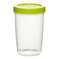 Миниатюра: Емкость (банка) пласт. 0,75л (95*95*145мм), круглая, цвет крышки микс