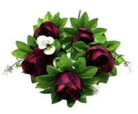 Миниатюра: Цветы искусственные Букет Роза 5шт 49см белые цветочки бордовая+черная 24-R5-1@