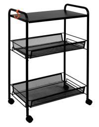 Миниатюра: Этажерка мет. 3-х секционная (450*300*650мм) Ладья 33КС  черная на колесах