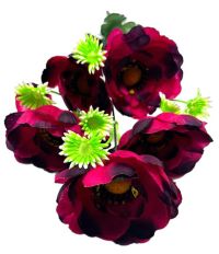 Миниатюра: Цветы искусственные Букет Мак 5гол. 49см бордовый+черный 24-G5-5  @