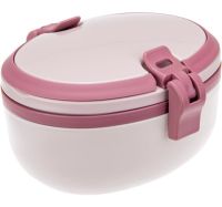 Миниатюра: Ланч-бокс пласт. 0,6л (140*145*90мм), 2 емкости (0,25 и 0,35л), крышка на защелках, цвет розовый