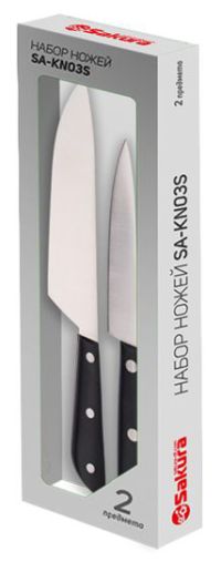 Миниатюра: Набор ножей нерж. 2шт (поварской, универсальный), клепаные пласт. ручки Sakura