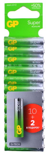 Миниатюра: Батарейка GP G-tech LR03 SUPER Alkaline 24AA2110/2PR-2CRSWC12 12шт в блистере