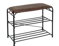 Миниатюра: Подставка для обуви 650*300*480мм, 2 полки, с сиденьем и ящиком Альфа черная