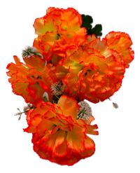 Миниатюра: Цветы искусственные Букет Гвоздика+зелень 5гол. 49см коралловая с желт.серед. 2526/50-4 @