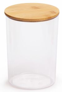 Миниатюра: Банка для сыпучих продуктов пласт. 1л (105*105*150мм), цилиндр, бамбук крышка