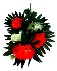 Миниатюра: Цветы искусственные Букет Гвоздика +зелень Двухцв. 5гол. 51см белый+желт/оранж. 24-5-9@