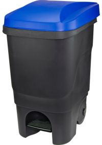 Миниатюра: Контейнер для мусора пласт. 60л (390*500*690мм), синяя пласт. крышка, на колесах, черный