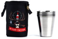 Миниатюра: Набор стопок нерж. 4шт 70мл в чехле Меткий охотник