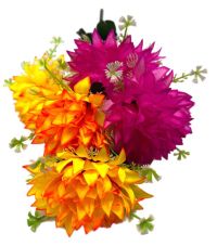 Миниатюра: Цветы искусственные Букет Хризантема 5шт 50см Двухцв роз+желт-оранж. 24-5-2 @