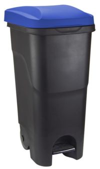 Миниатюра: Контейнер для мусора пласт. 85л (390*500*860мм), синяя пласт. крышка, на колесах, черный