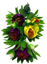 Миниатюра: Цветы искусственные Букет Пион Двухцв. 5гол. 50см  желт+фиолет. 24-5-1@