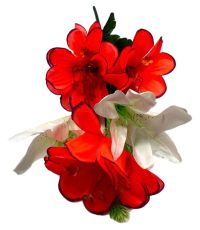 Миниатюра: Цветы искусственные Букет микс 5гол. 51см Лилия белая+Камелия голуб.с син.краем 24-5-5@