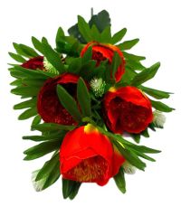 Миниатюра: Цветы искусственные Букет Пион Двухцв. 5гол. 50см красн+оранж. 24-5-1@